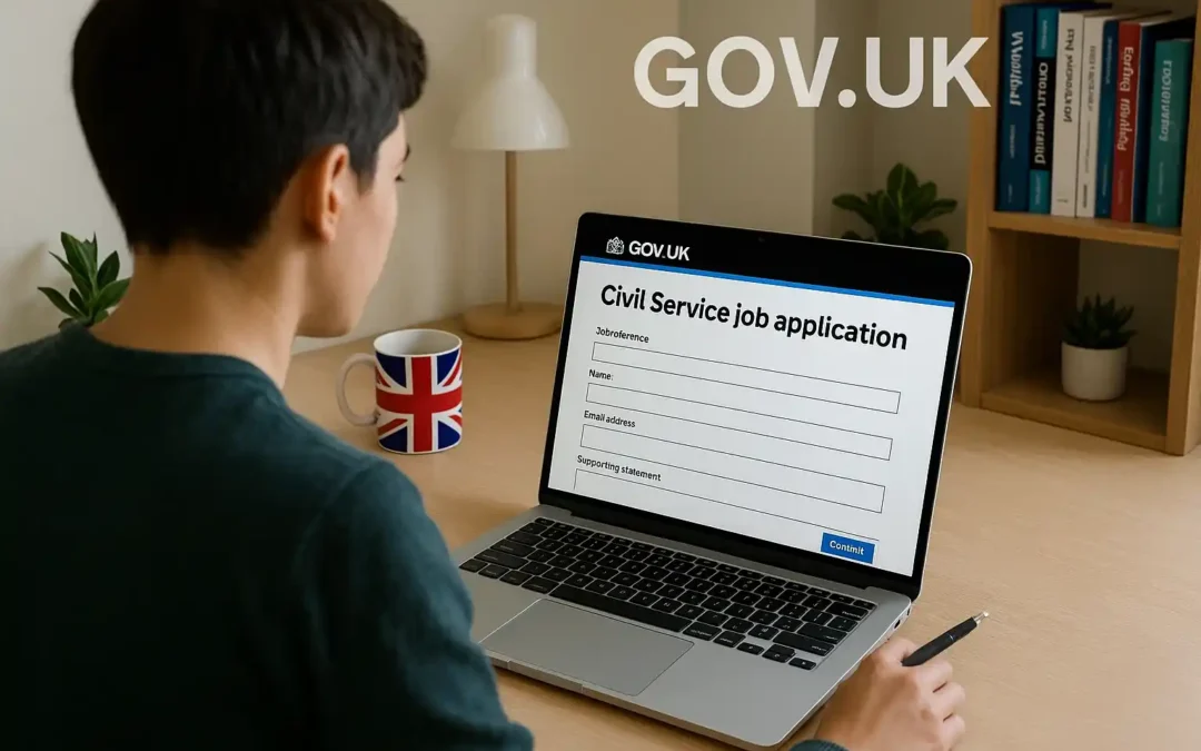 Civil Service job application on a laptop